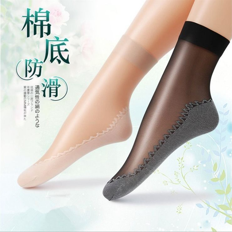 6-12 pairs of stockings women's socks four season cotton bottom sweat absorbing anti-slip socks flesh color anti-hook comfortable tube thin model