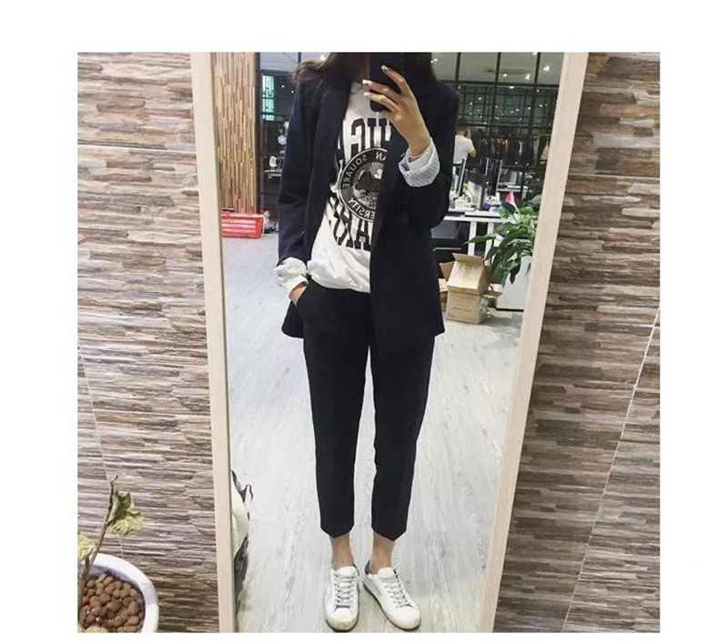 Mùa thu 2018 mới của Hàn Quốc thời trang giản dị chic đôi ngực nhỏ phù hợp với quần lửng chín quần phù hợp với nữ áo nữ