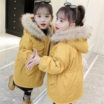 Next win girls cotton-padded clothing 2021 Winter new middle and big child Pike suit Korean version plus velvet padded foreign style jacket