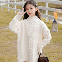 Next win girl sweater long 2021 autumn winter foreign atmosphere children thick children high collar base shirt tide