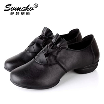 Square dance shoes womens cowhide mid-heel autumn new dance shoes adult four seasons soft bottom middle-aged and elderly friendship dance shoes