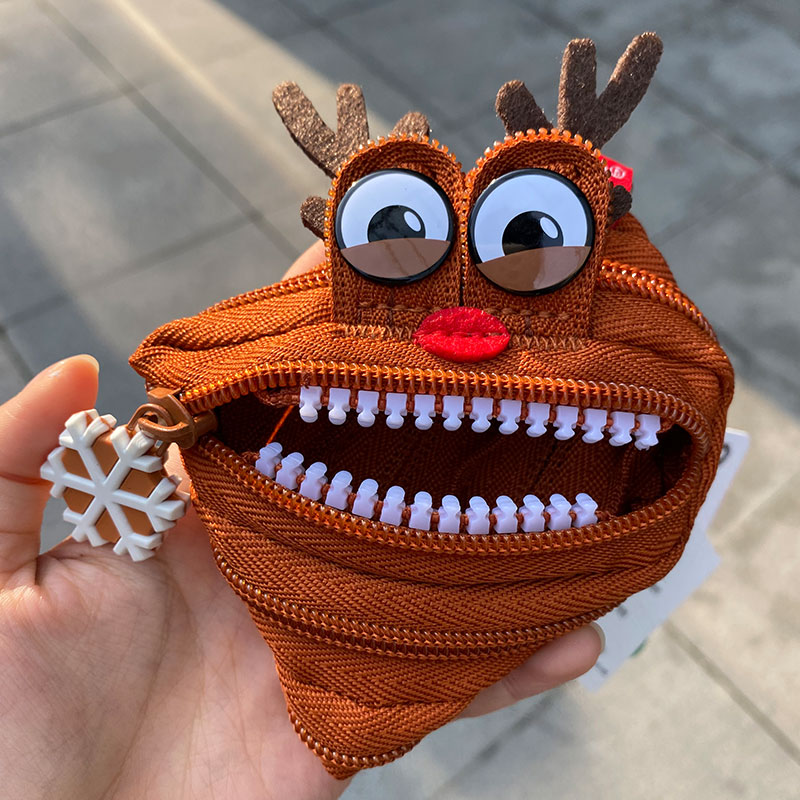 Positive ZIPIT Christmas deer Laced Bag Key Mouth Red Inclusions Small Hanging Bag Elk Deer Zero Money Bag Cute Gift S