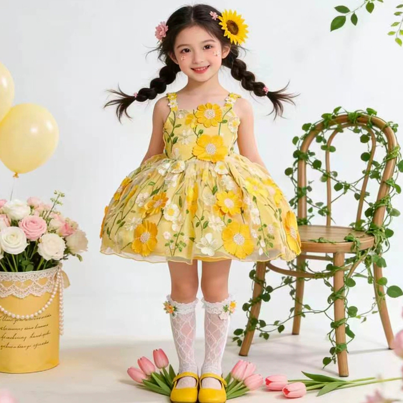 Girls' Performance Clothing Skirt Summer Dress 2026 New Kidsren's Summer Dress Flower Fairy Princess Dress Performance Clothing