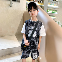 Korean childrens clothing boys summer suit 2021 models of summer children thin short sleeve handsome basketball clothes tide