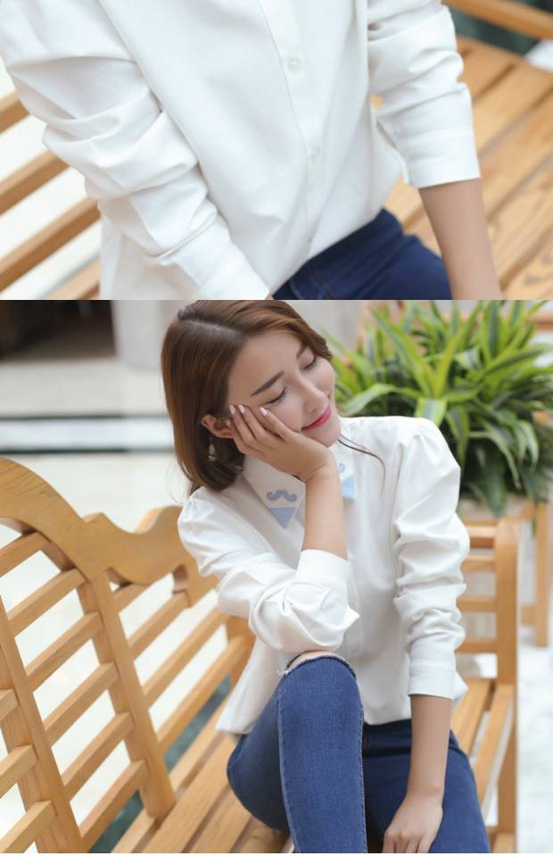 Học sinh trung học áo sơ mi nữ dài tay chạm đáy áo sơ mi nữ giảm béo nữ mùa xuân 2018 phong cách mới sơ mi nữ dài tay hàn quốc