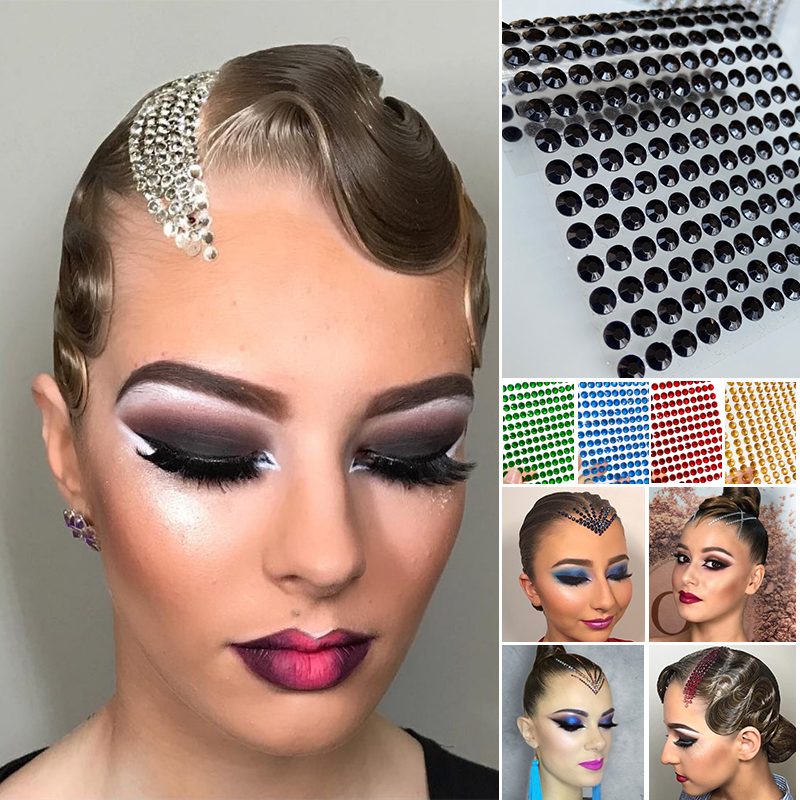 Professional Black Pool Disc Hair Bright Drilling Latin dance headwear Diamond National dance competition Performance Self-adhesive drill with hair decoration-Taobao