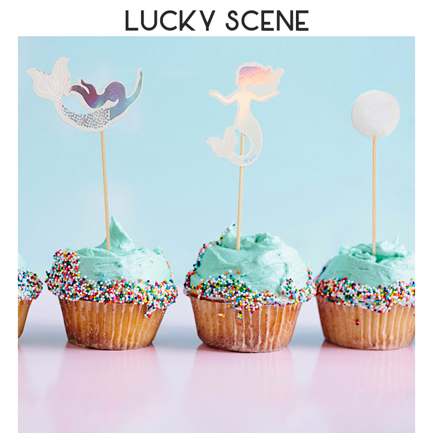 (Auspicious Props) White Swan Princess Mermaid Birthday Cake Insert Card, Gauze Dessert Table Decoration Insert Flag