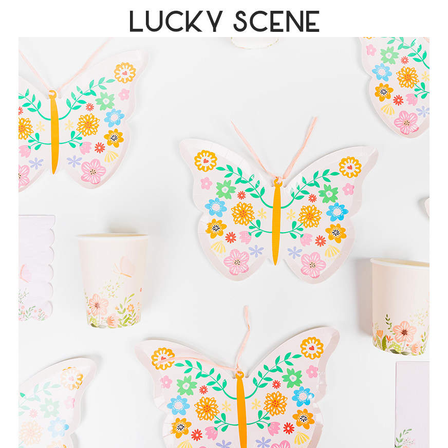 (Auspicious Props) Colour flower butterfly Alien Laffergrass tentacle disposable paper disc cutlery Family Gathering-Taobao