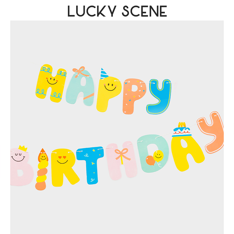 Cartoon Birthday Letter Colorful Flag Banner Party Birthday Party Decorated with round letters