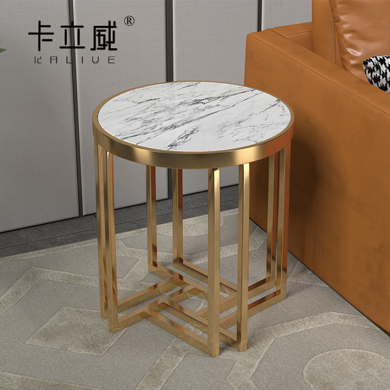 Stainless steel round marble side corner table modern minimalist small coffee table metal custom sofa side table cabinet round table