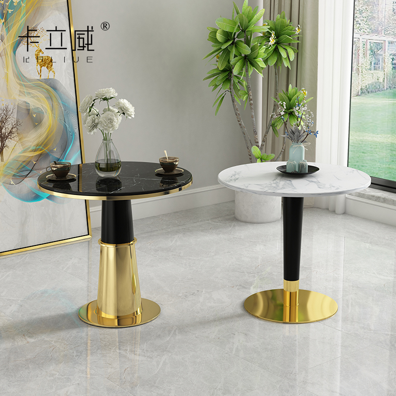 Italian light luxury sample house display center negotiation table marble stainless steel milk tea table hotel round table modern minimalist coffee table