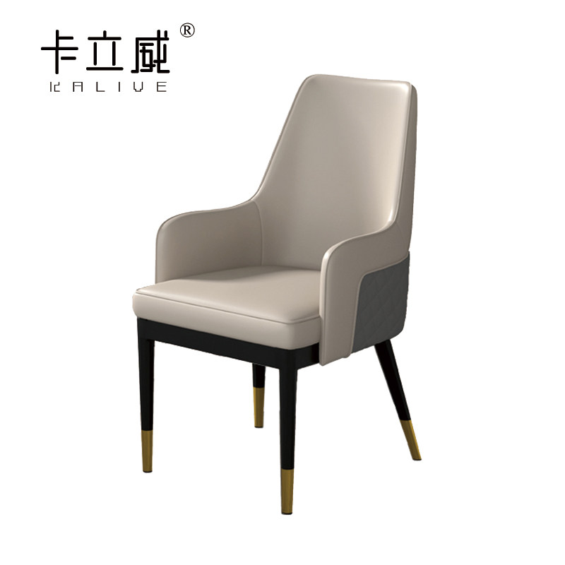 ins wind net red dining chair light luxury solid wood Bentley imitation leather armchair gold-plated dining room leisure chair modern simplicity