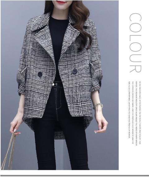 Xuân 2019 phiên bản mới của Hàn Quốc với khí chất mỏng manh hoang dã vạn niên áo kẻ sọc phù hợp với áo khoác len nữ thủy triều - Accentuated eo áo áo măng tô ngắn cho nữ