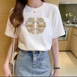 Summer trend new style men and women round neck printed loose top couple wear half-sleeved pure cotton versatile T-shirt