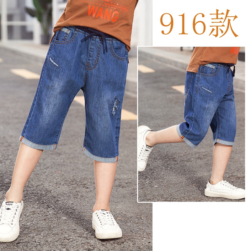 Chàng trai denim quần short mùa hè quần bảy điểm trong những đứa trẻ lớn mất mùa hè mỏng giản dị bông trẻ em quần cha mặc bên ngoài