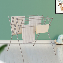  Stainless steel towel rack drying rack Floor folding indoor balcony retractable drying rack Baby baby diaper rack