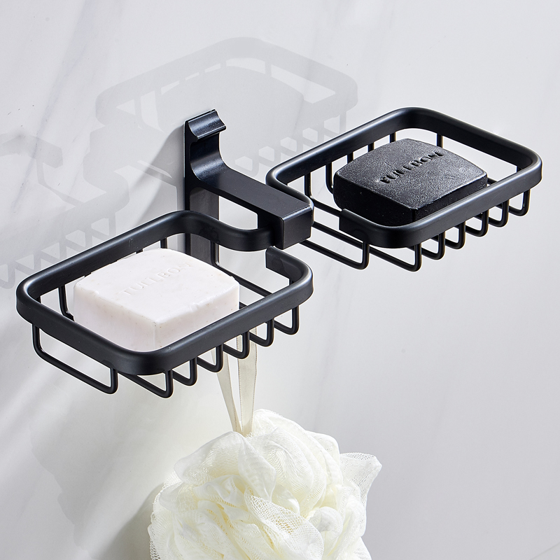 Punch-free soap box space aluminum bathroom shelf wall-mounted creative drain powder room soap rack soap box