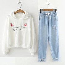 Big Child womens clothing 12-15 years old spring junior high school students cute hooded sweater girl loose Korean cute suit