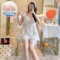 Pajamas womens summer cotton suspenders 2021 new suit large size with chest pad high-end princess style home service