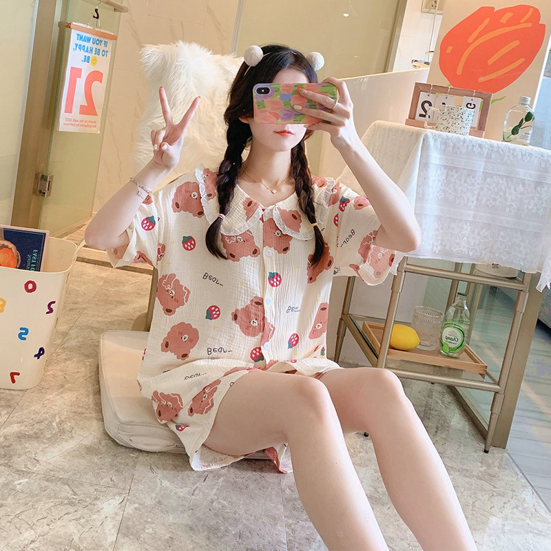 Pajamas women's summer pure cotton girl thin section 2021 new cute two-piece suit net red student home clothes