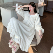 Pajamas womens autumn and winter plus velvet thickened coral velvet 2021 new long nightdress sweet princess style home service