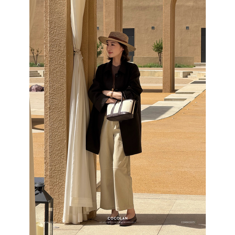 Cocolan【Paper Leather Pants】2026 Autumn New Protein Leather Sand Washed Leather Pants for Women Versatile Pu Casual Straight Pants