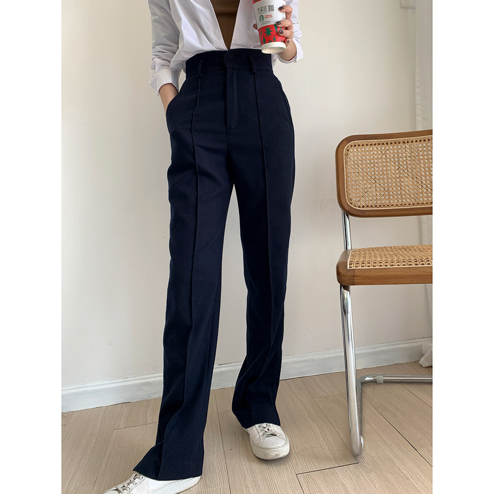 MUCCHIC more than 2m leg length autumn and winter god pants wool high waist side slit straight suit pants mopping pants