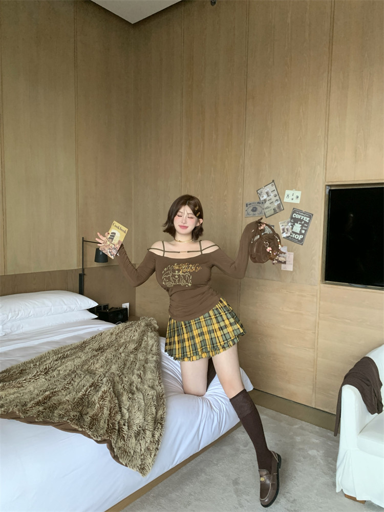 周白子 黃格紋百褶 微胖韓系校園風穿搭百褶顯瘦A字格子女半身裙|半身裙|ETMall東森購物網