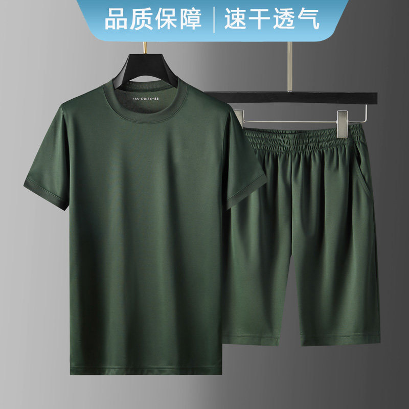 Physical training suit suit summer men's short-sleeved shorts training suit quick-drying breathable outdoor running sports t-shirt