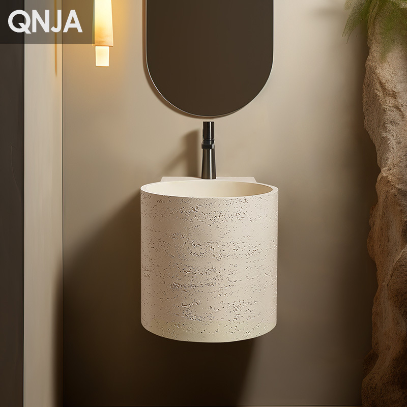 Wabi-Sabi Style Cave Stone Washbasin Art Wall-Mounted Bathroom Cabinet Designer Wall-Mounted Small Size Round Washbasin