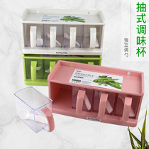 Wall-mounted set nailable wall-mounted seasoning box can with spoon Kitchen salt tank Drawer type 4-grid plastic seasoning box