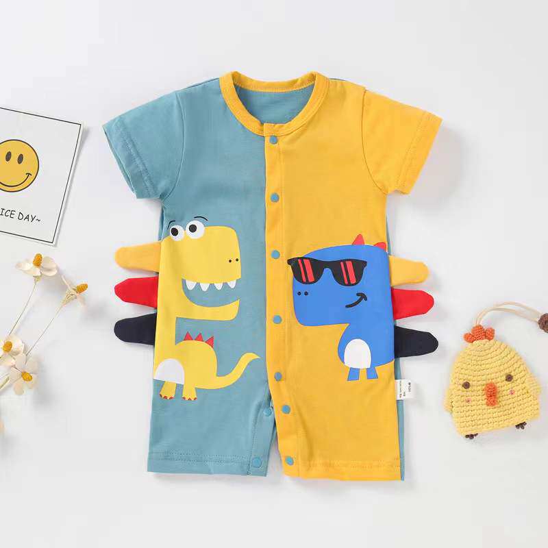 Baby mandarin duck with slim fit summer thin short sleeve baby splicing climbing suit newborn casual khab can open crotch