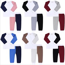 Childrens splicing Mandarin duck pajama set 2021 spring and autumn new cotton boys and girls homewear in the big boy autumn clothes autumn pants