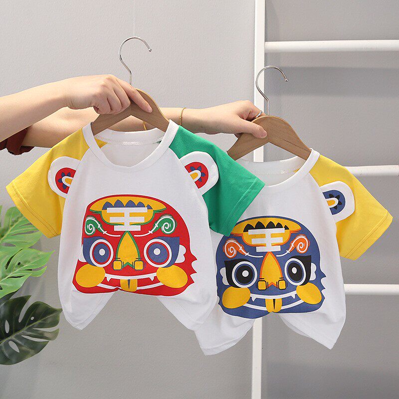 Boy baby tiger head new baby head new baby child summer clothes boy summer cartoon single piece of coat hood
