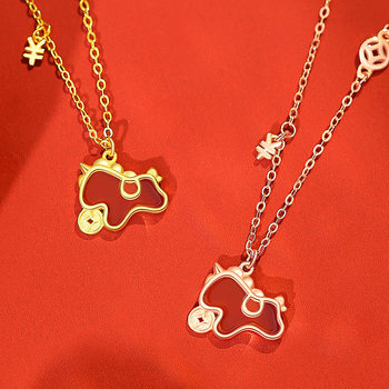 Original get rich immediately coin cute horse necklace sterling silver new chinese style year of the horse zodiac year red agate unicorn pendant