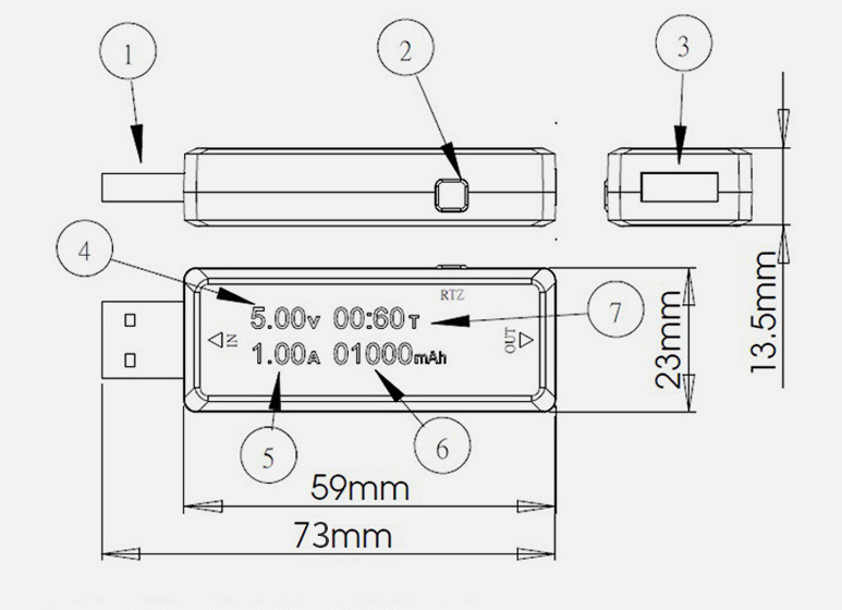 Тестеры аккумуляторов dc4-5v12v20v usb电流电压电池容量测试仪lcd显示屏黑色外壳0-3a
