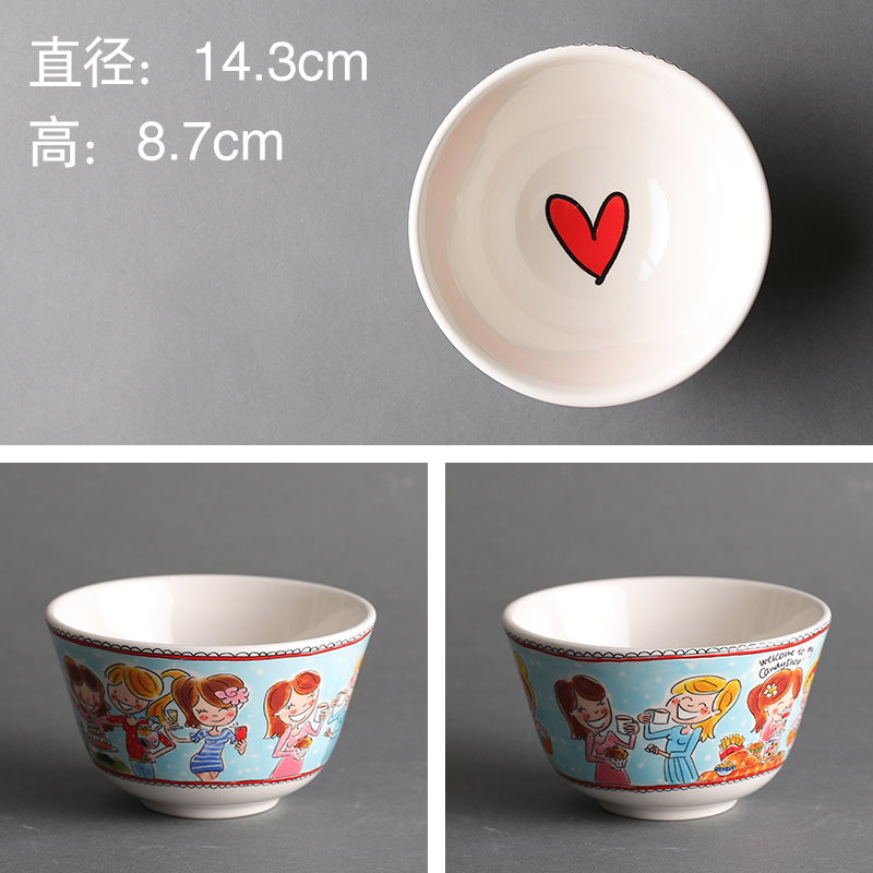 5-Inch Blue Best Friend Bowl & Colorful BrandBLOND Export Netherlands originality ceramics Noodle bowl Instant noodles bowl Soup bowl Dessert bowl Cartoon Rice bowl Ramen bowl tableware