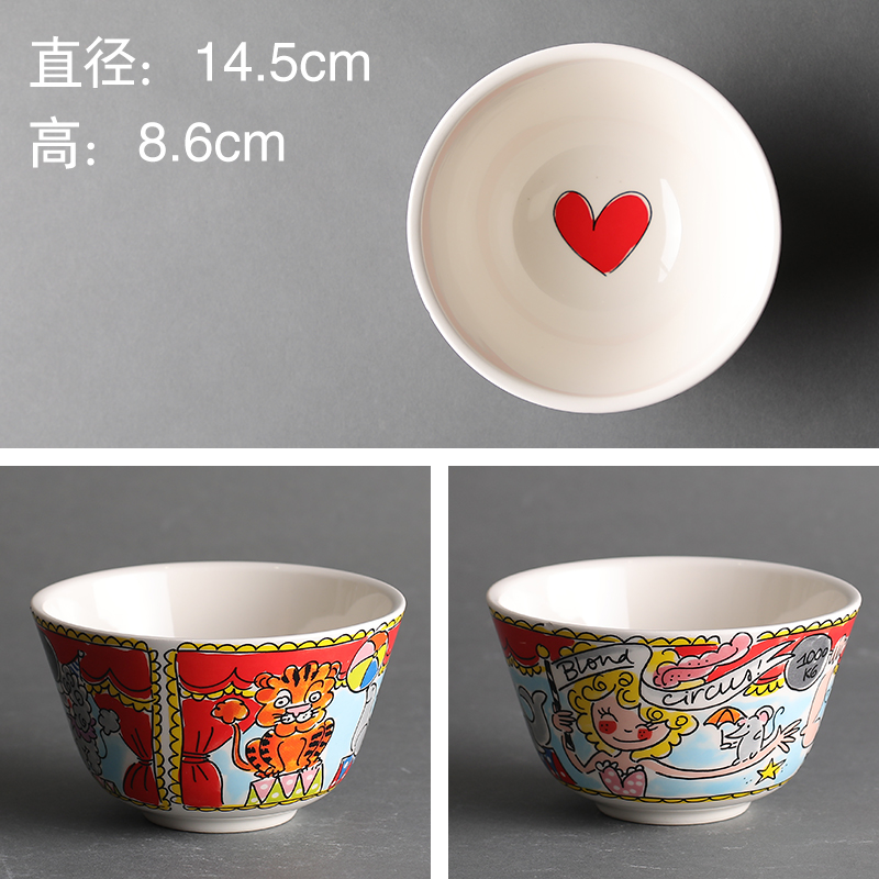 5 Inch Circus BowlBLOND Export Netherlands originality ceramics Noodle bowl Instant noodles bowl Soup bowl Dessert bowl Cartoon Rice bowl Ramen bowl tableware