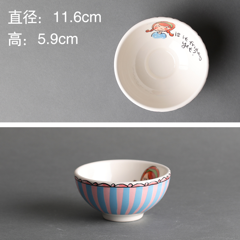 4.5 "Blue Pink Double Braided Girl's Bowl & Colorful BrandBLOND Export Netherlands originality ceramics Noodle bowl Instant noodles bowl Soup bowl Dessert bowl Cartoon Rice bowl Ramen bowl tableware