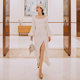 Long temperament split French dress annual meeting birthday dress female long-sleeved collar small dress white dress