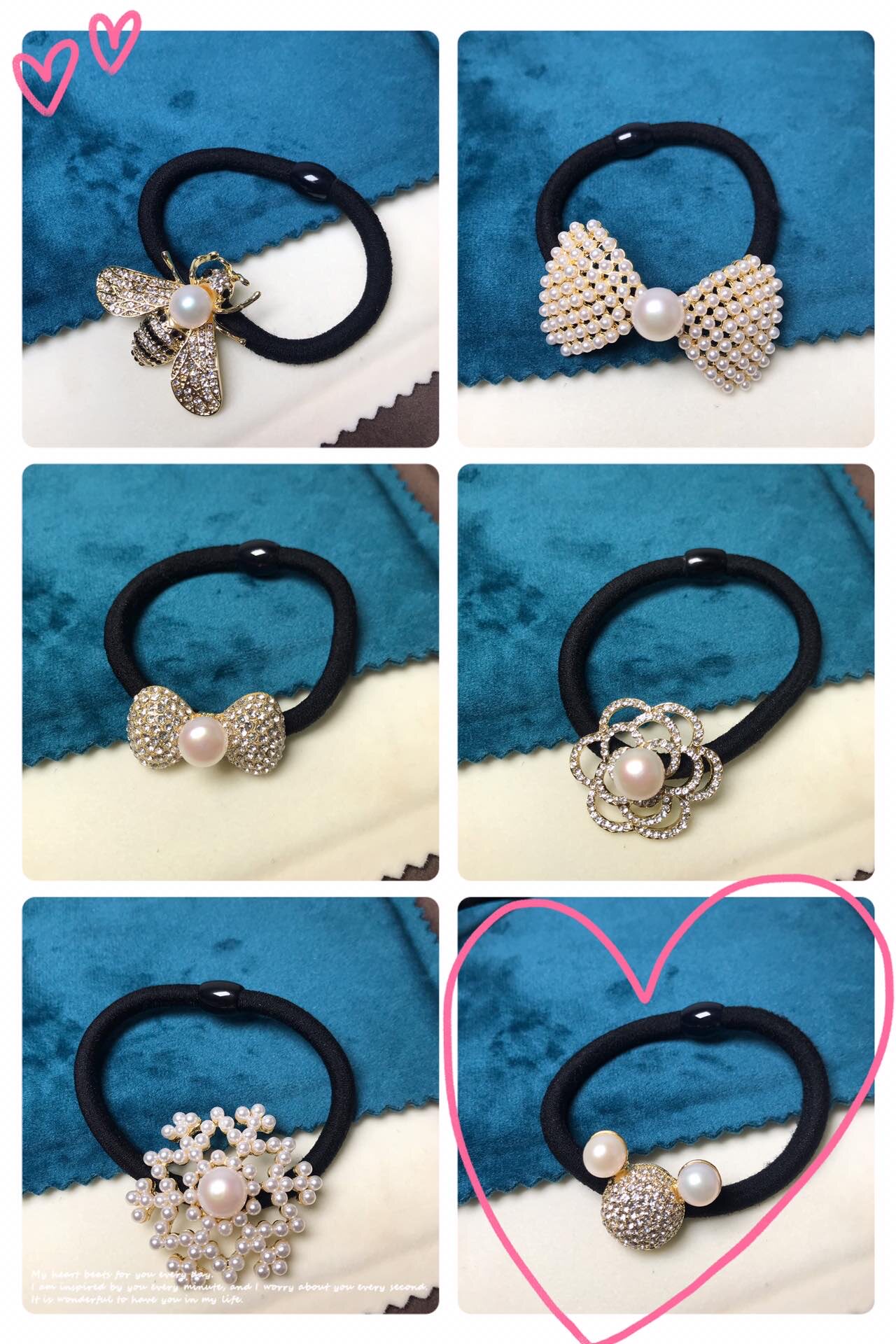 Natural pearl inlaid hair clip hair rope