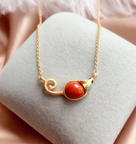 Natural no optimization Sichuan Liangshan South red inlaid mouse pendant lock bone chain