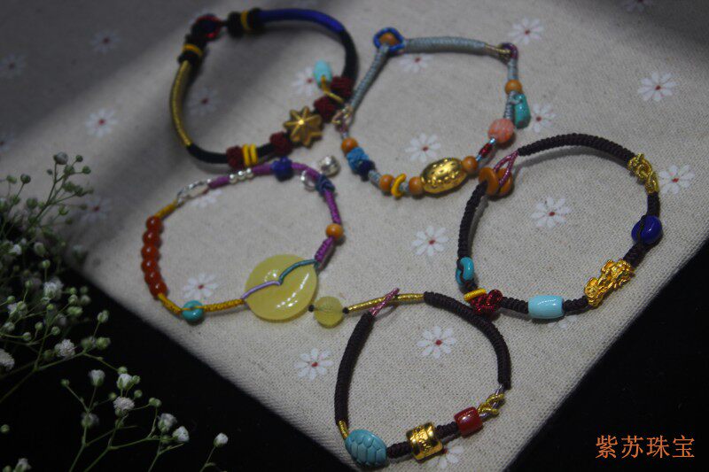 Original hand-knit Dobao handstring golden wax green pine coral