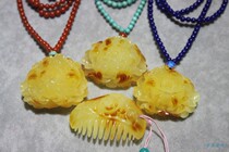 Natural non-optimized full honey chicken oil yellow carving peony comb pendant Gift necklace accessories jewelry