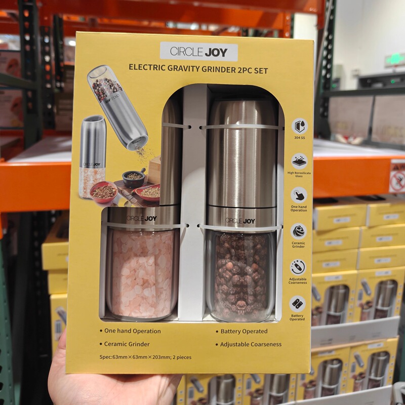 Costco Circle Joy Electric Gravity Spice Grinder 2-Pack for Powdered Salt and Granulated Sichuan Pepper