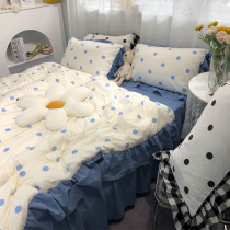 ins princess girl heart wash cotton bed four-piece cotton cotton bed skirt Korean wave dot dormitory three-piece set