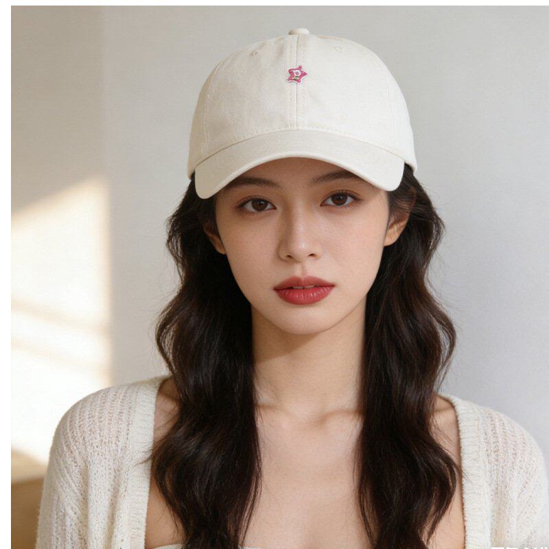 Korean-Style Versatile Embroidered Baseball Cap for Women, Spring Cotton Soft-Brimmed Cap That Makes the Face Look Smaller, Adjustable