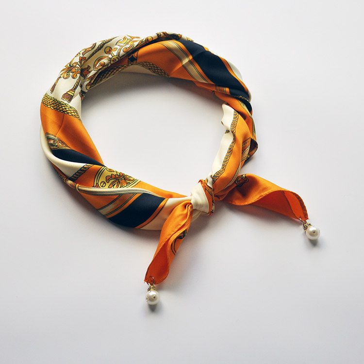 Small square towel productivity towel dress work silk small silk towel orange scarf pearl pendant tissue