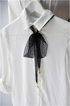 New Korean narrow silk scarf women spring and autumn black lace lace pearl pendant neck scarf versatile small scarf streamer