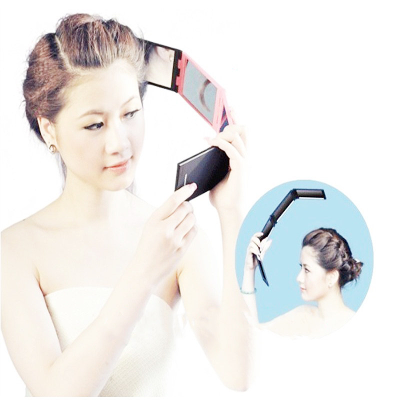 Japan Thickened Fiber Hair Dense Hair Powder Cosmetic Mirror Multi-Angle Rearview Mirror White Portable Rear View Four Fold Mirror-Taobao